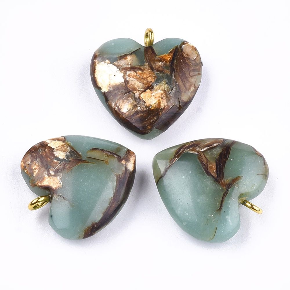 Bronzite &amp; Aqua Terra Jasper Heart Pendant (G)