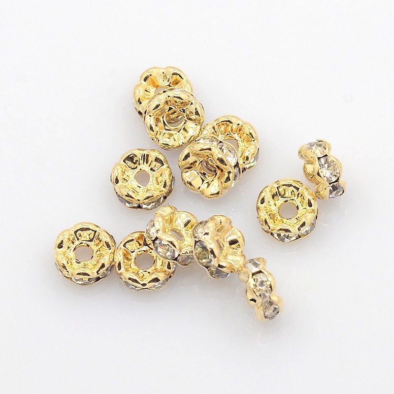 Rhinestone Rondelle - Wavy Edge, Light Gold 6mm