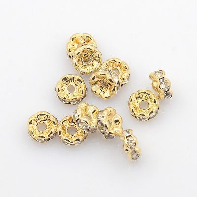 Rhinestone Rondelle - Wavy Edge, Light Gold 6mm