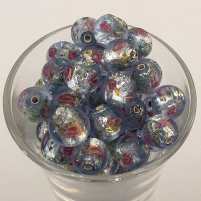 Czech Foil Rose Round - Light Blue 8mm