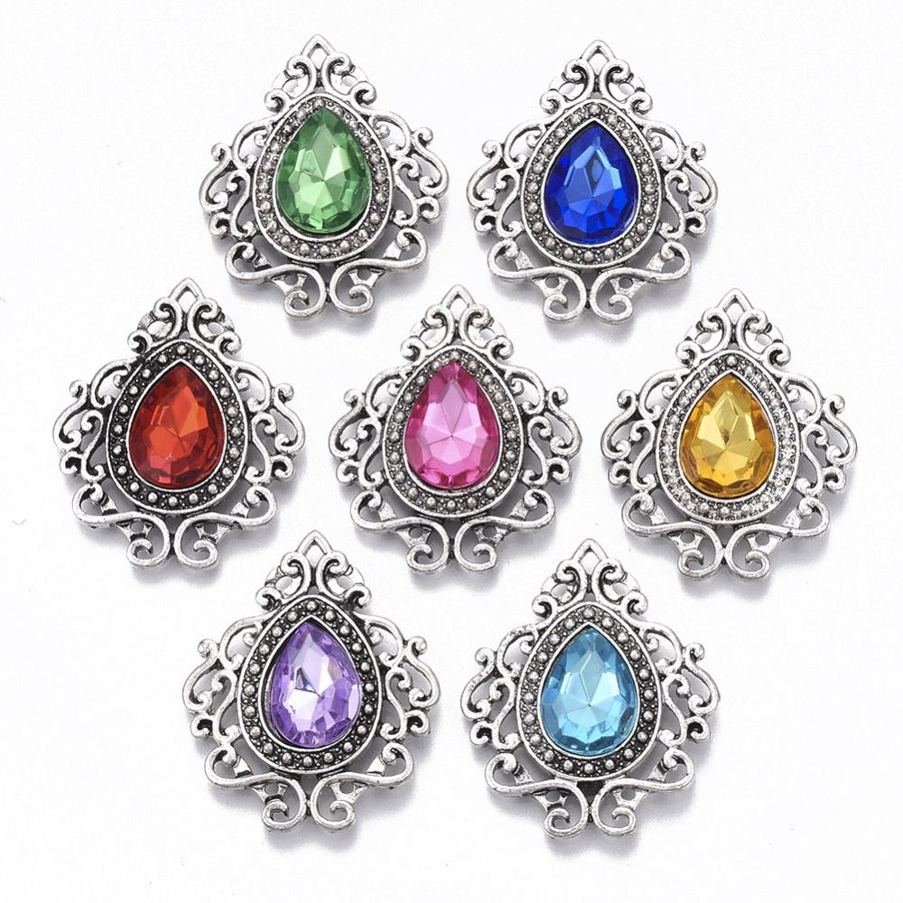 Filigree Pendant With Acr. Rhinestone - Silver 32.5x27.5mm