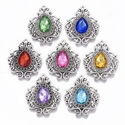 Filigree Pendant With Acr. Rhinestone - Silver 32.5x27.5mm