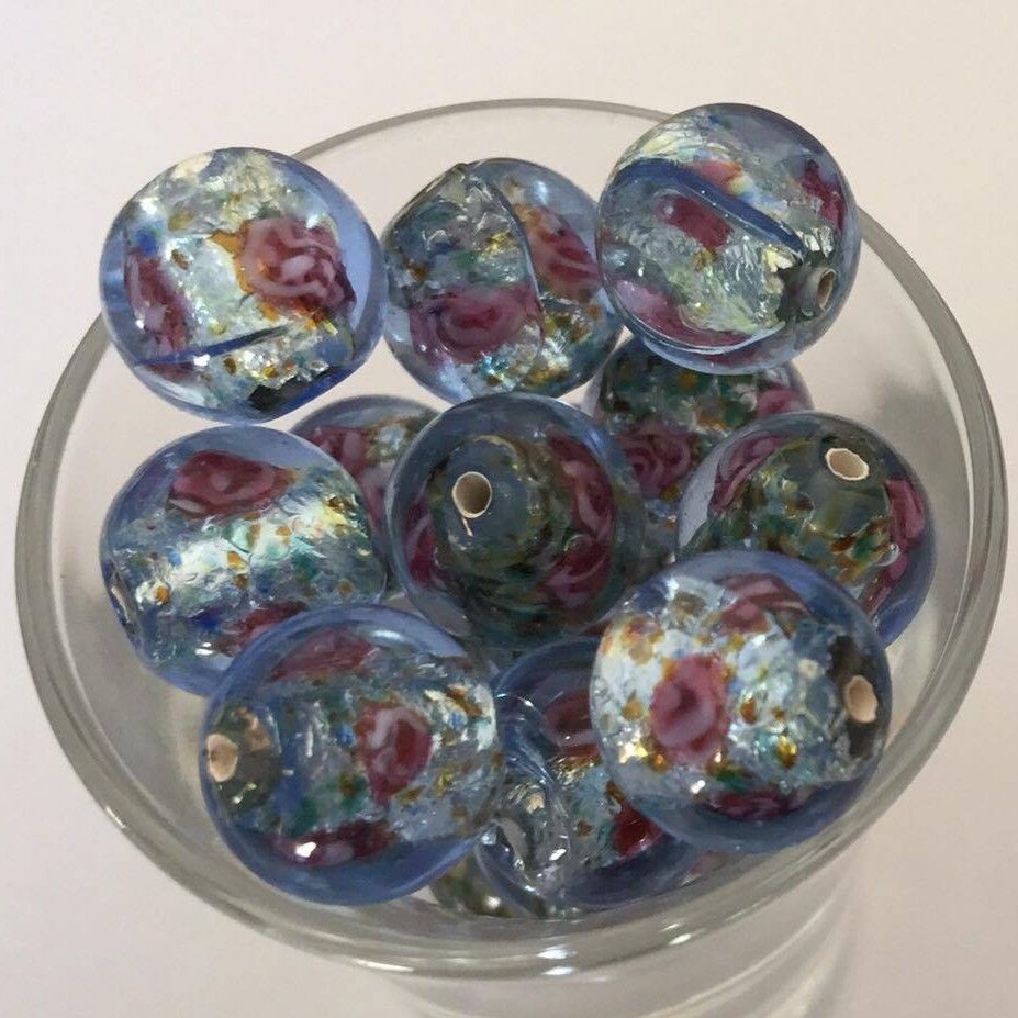 Czech Rose Rounds - Light Blue 12mm
