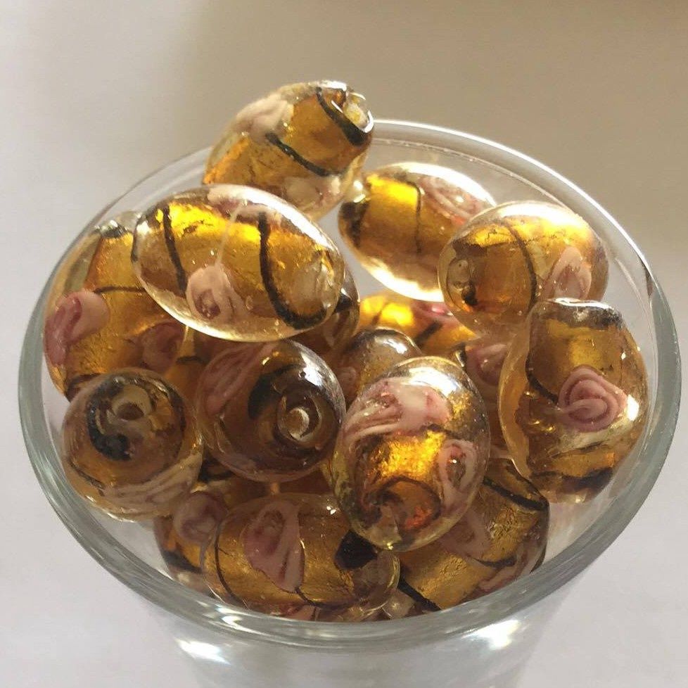 Chinese Foil Rose Oval - Ginger 15x11mm