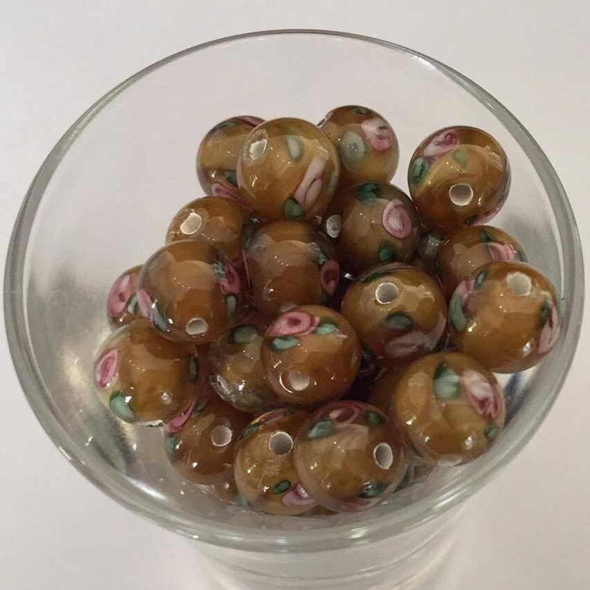 Czech Rose Round - Amber 8mm
