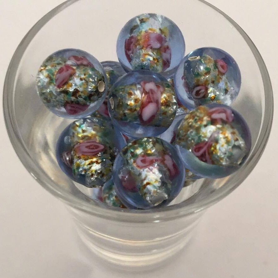 Czech Foil Rose Round - Light Blue 12mm