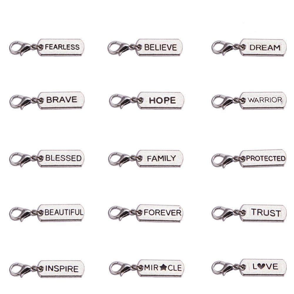 Tibetan Style Rectangle Word Charm - Silver 8x21mm