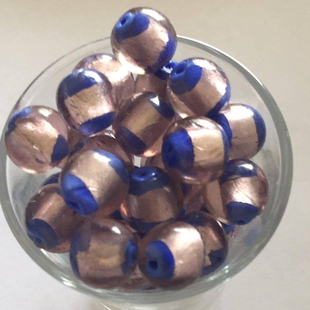 Chinese Foil Round - Amethyst &amp; Blue 12mm