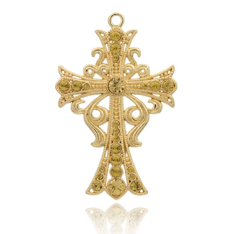 Rhinestone Cross Charm - Light Topaz 89x58mm