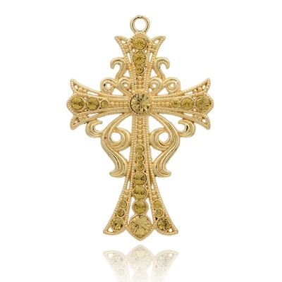 Rhinestone Cross Charm - Light Topaz 89x58mm