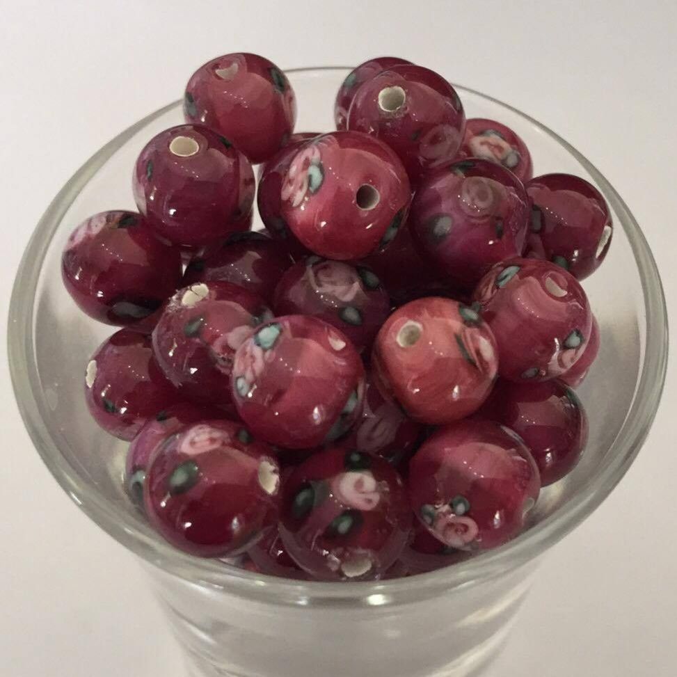 Czech Rose Round - Dark Pink 8mm