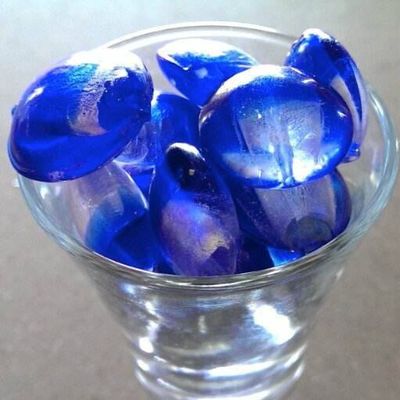 Chinese Foil Puffed Flat Round - Royal Blue &amp; Clear 20mm