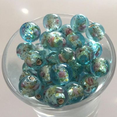 Czech Rose Foil Round - Light Aqua 8mm