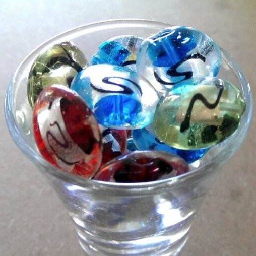 Chinese Foil Puffed Flat Round - 2 Tone Squiggle Mix 20mm