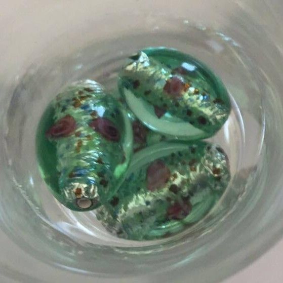 Czech Foil Rose Oval - Light Green 18x12mm