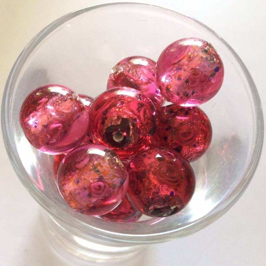 Czech Foil Rose Round - Pink 12mm