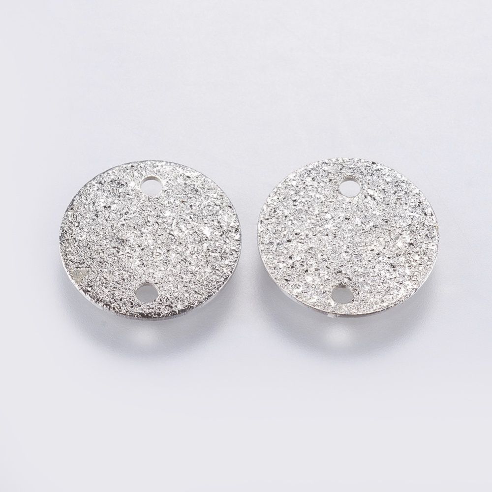 Link Connector Disc - Textured Round Silver 10mm