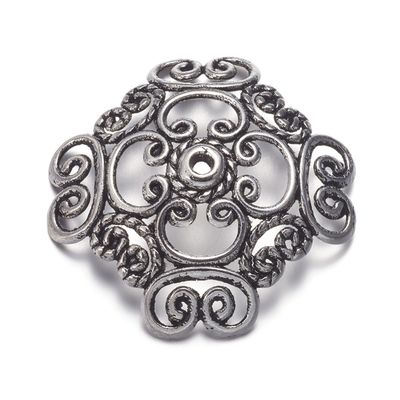 Tibetan Style Flower Bead Cap - Silver 32mm