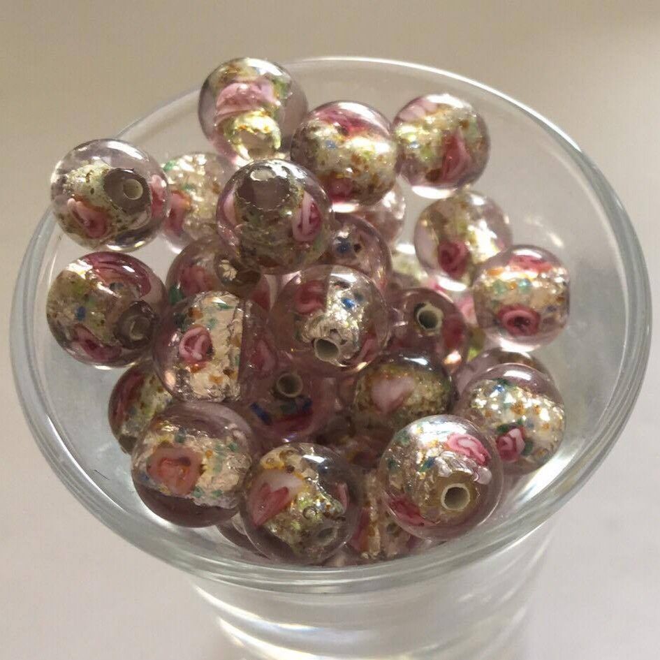 Czech Foil Rose Round - Pink 8mm