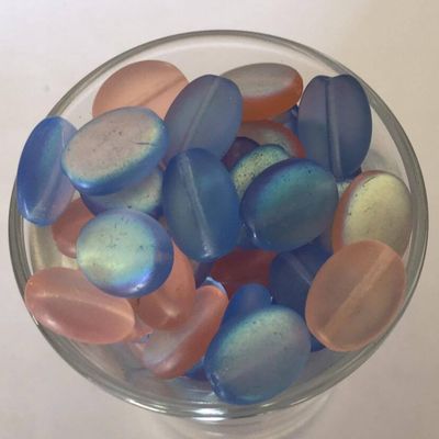 Czech Flat Oval - Matt Pink or Blue AB 12mm