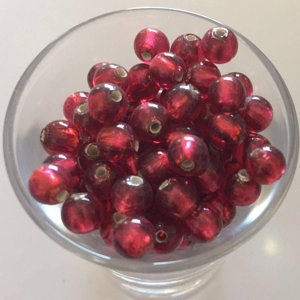 Czech Foil Round - Cerise 6mm
