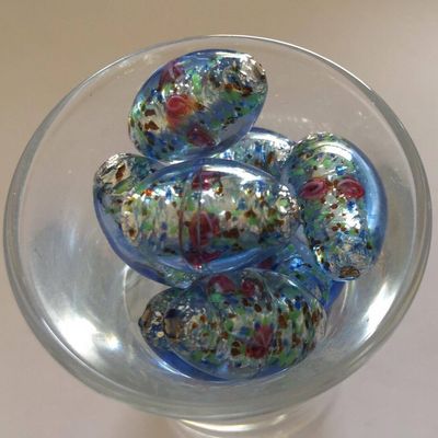 Czech Foil Rose Oval - Blue 18x12mm