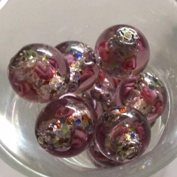 Czech Rose Foil Round - Purple 12mm