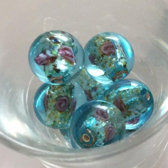 Czech Rose Foil Round - Aqua 12mm