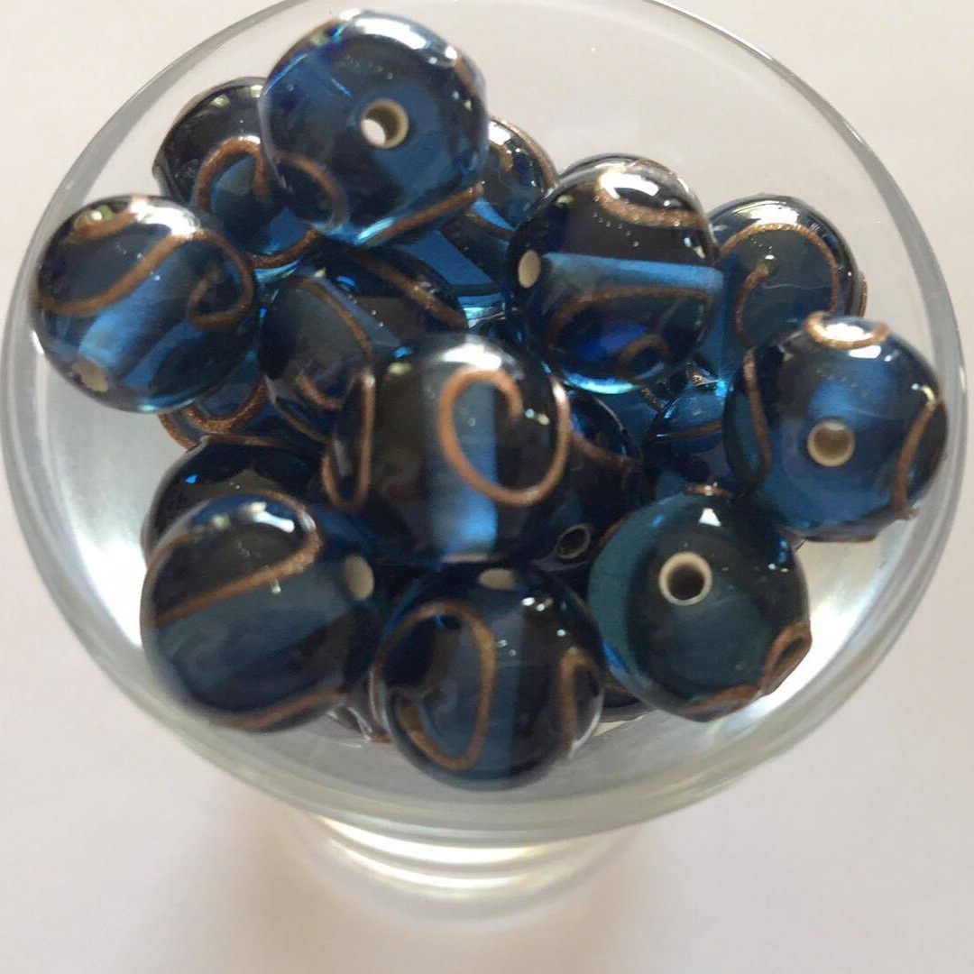 Czech Spiral - Blue &amp; Gold 10mm