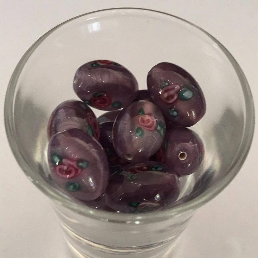 Czech Rose Oval - Purple 14x10mm