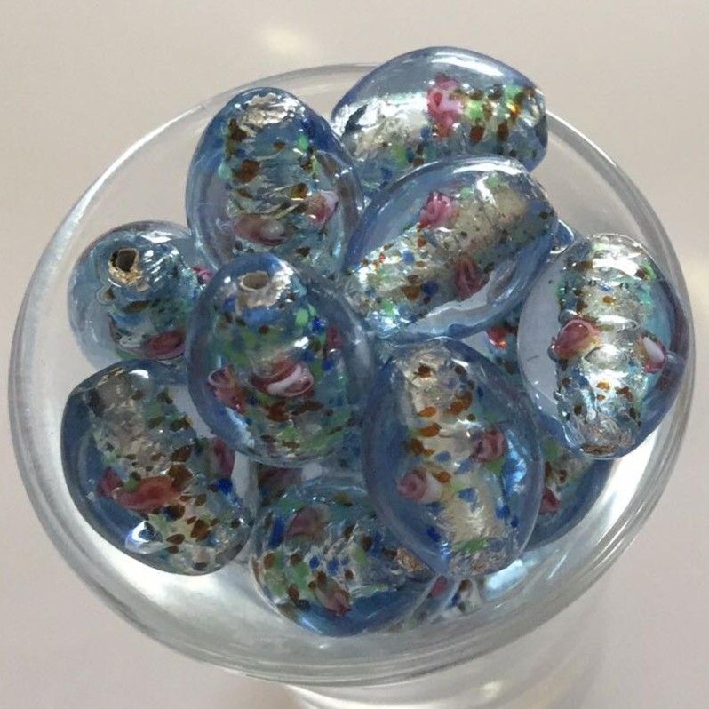 Czech Foil Rose Oval - Light Blue 16mm
