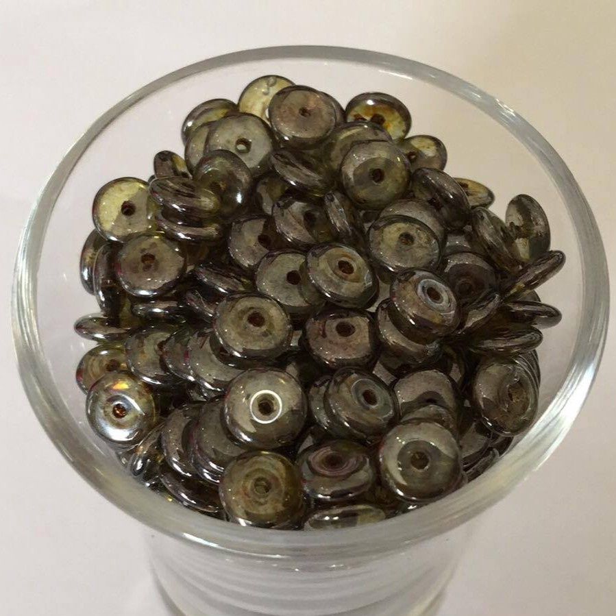 Czech Disc - Green Speckle Luster 6mm