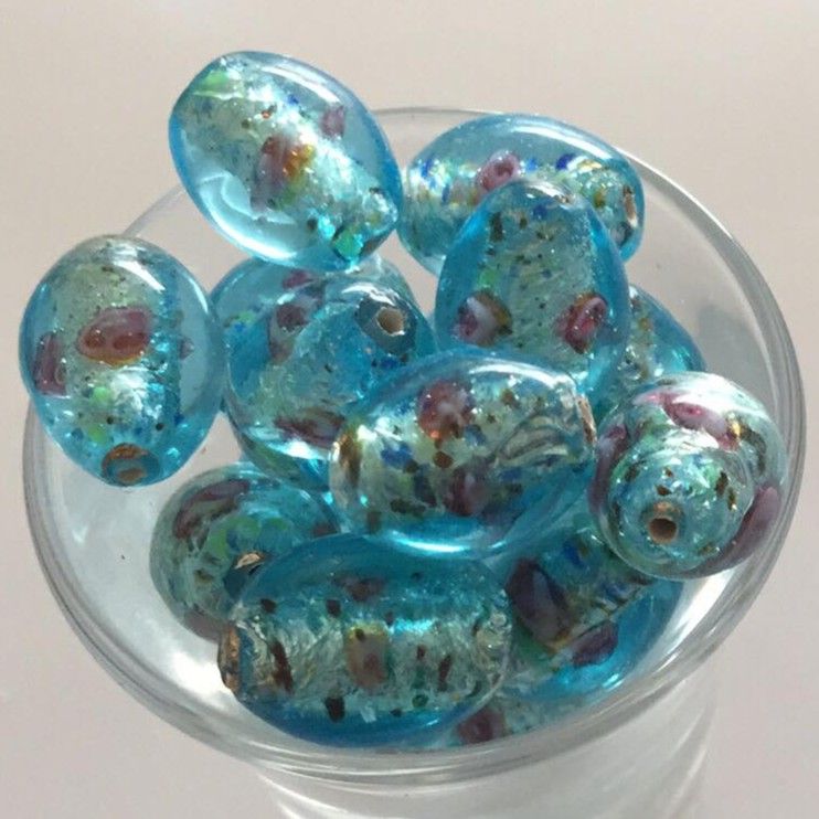 Czech Foil Rose Oval - Aqua 16mm