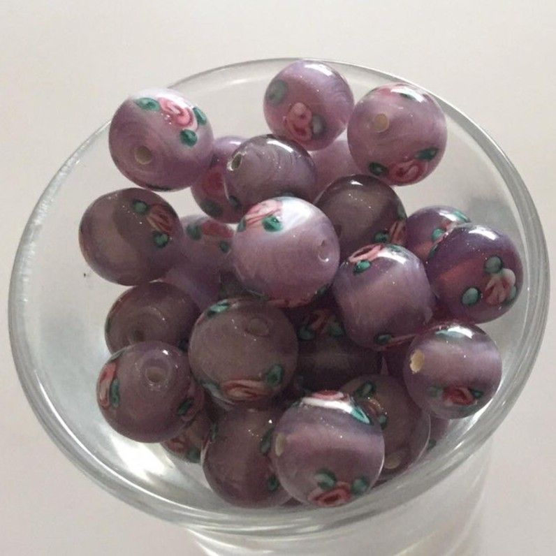 Czech Rose Round - Purple 8mm