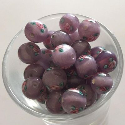 Czech Rose Round - Purple 8mm