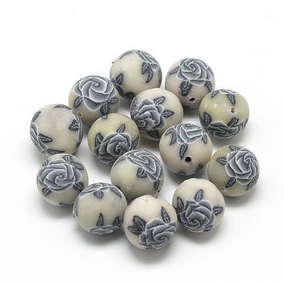Polymer Clay Flower Round - Slate Gray 13-14mm
