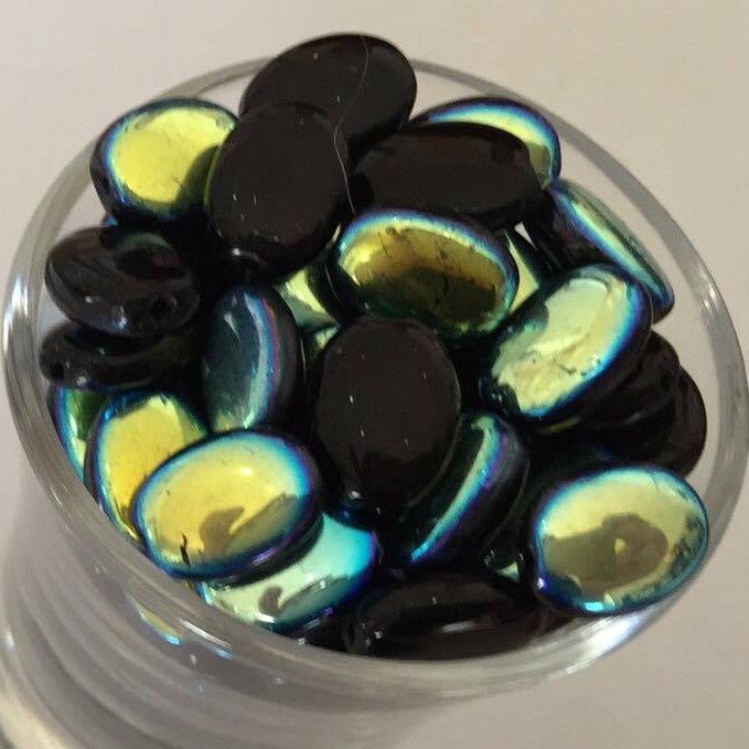 Czech Flat Oval - Black AB 12mm