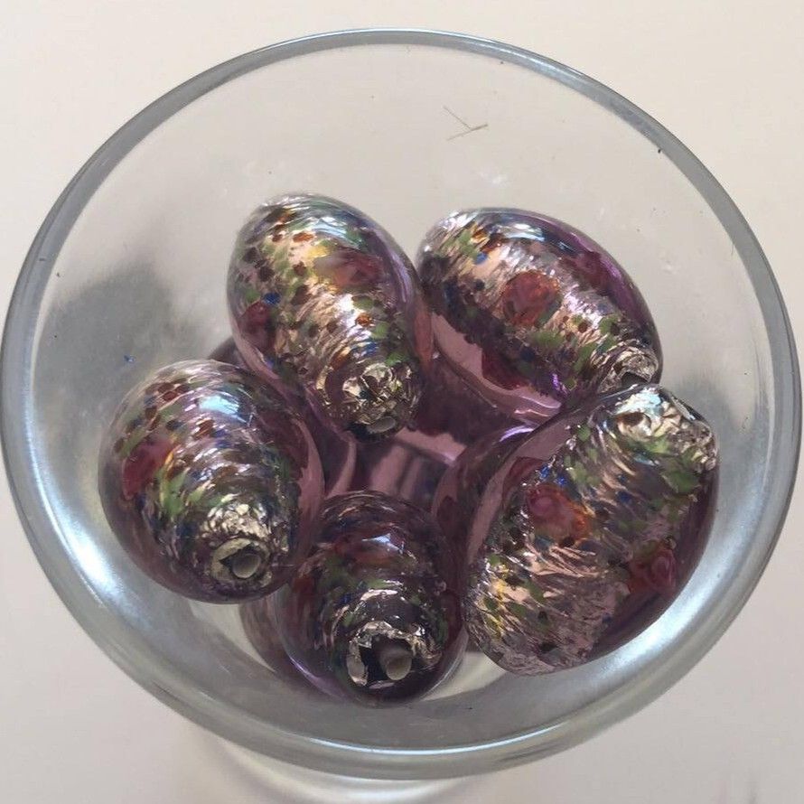 Czech Foil Rose Oval - Amethyst 18x12mm