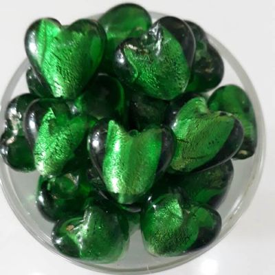 Chinese Foil Heart - Green 12mm