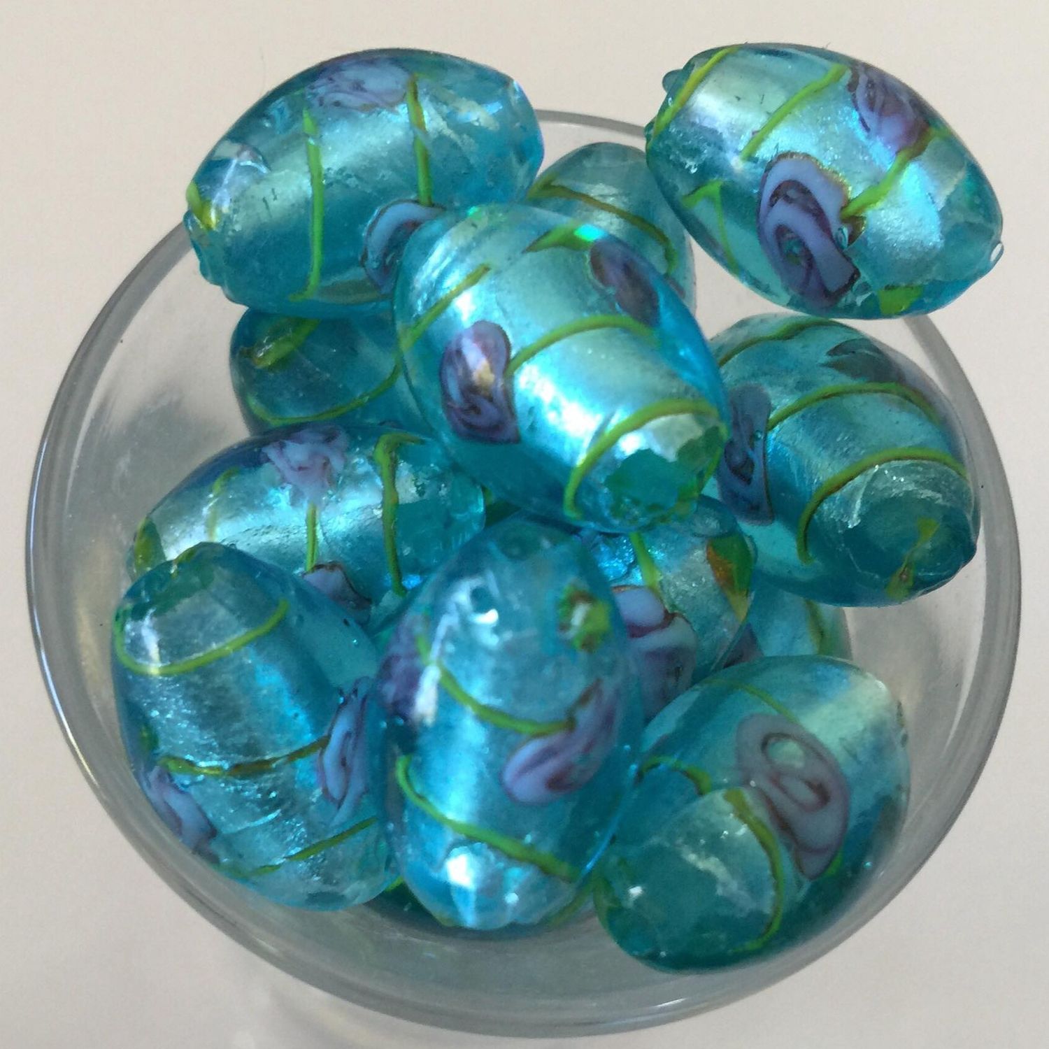 Chinese Foil Rose Oval - Teal 15mm