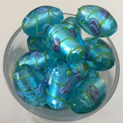Chinese Foil Rose Oval - Teal 15mm