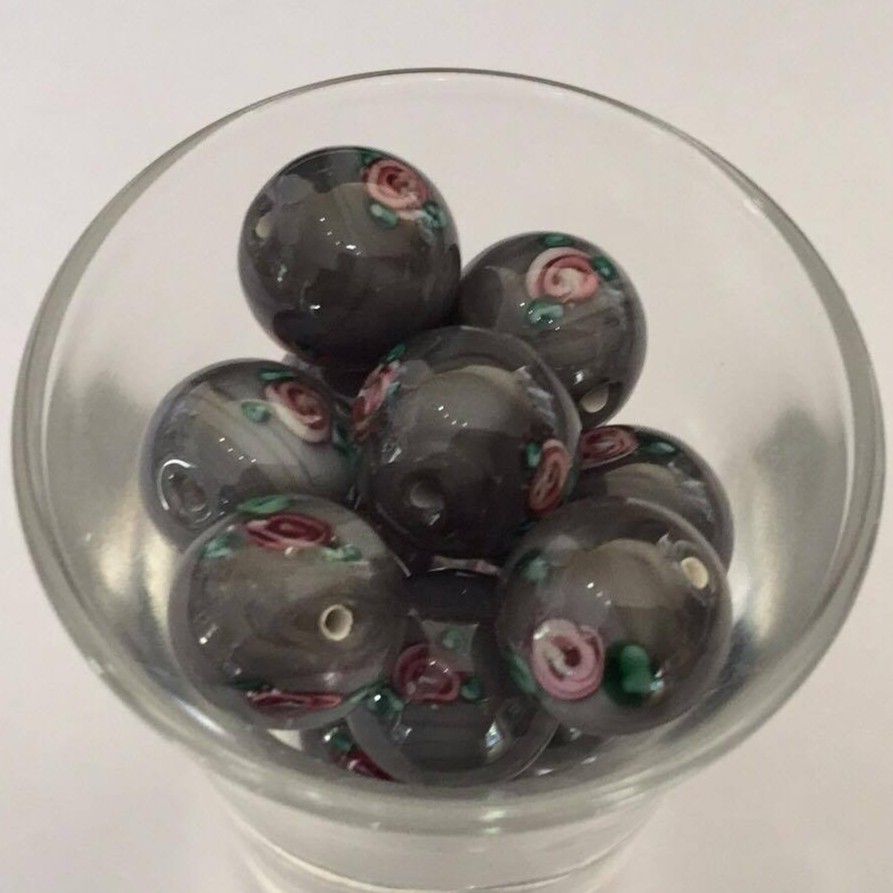Czech Rose Rounds - Grey 12mm