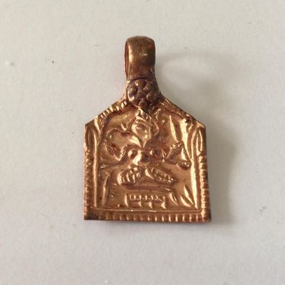 Durga On Lion Amulet - Copper 15mm