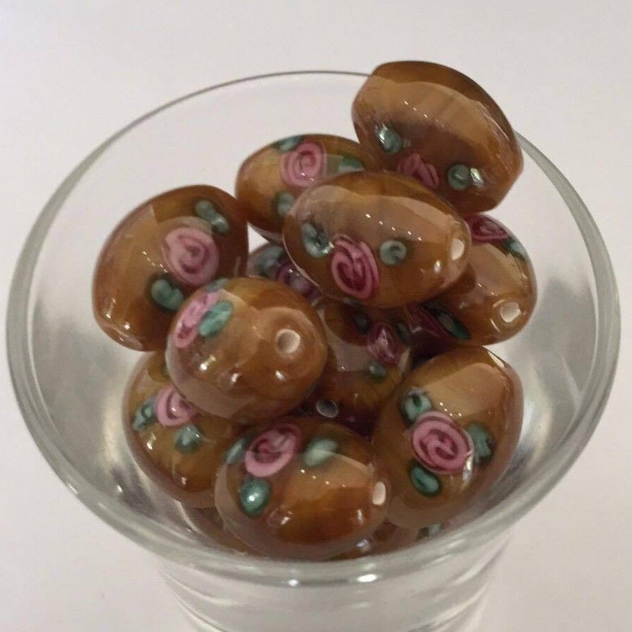 Czech Rose Oval - Amber 14x10mm
