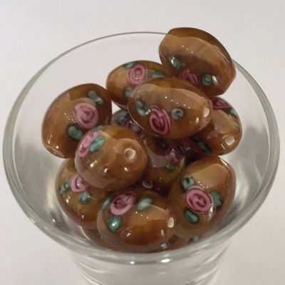 Czech Rose Oval - Amber 14x10mm
