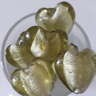 Chinese Foil Heart - Light Olive 20mm