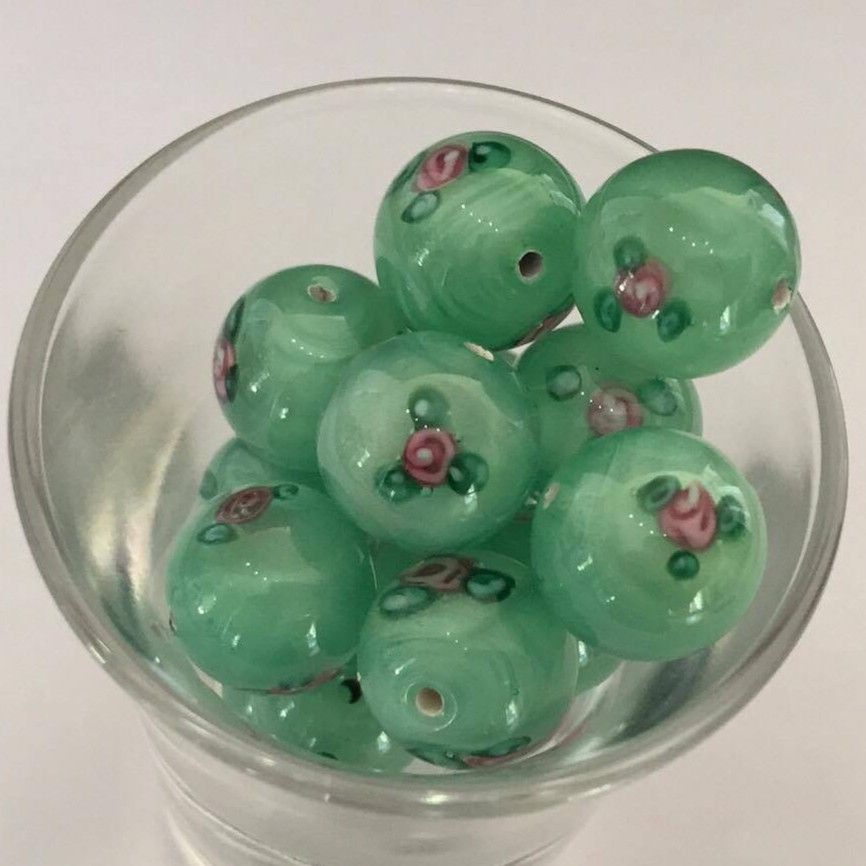 Czech Rose Round - Green 12mm