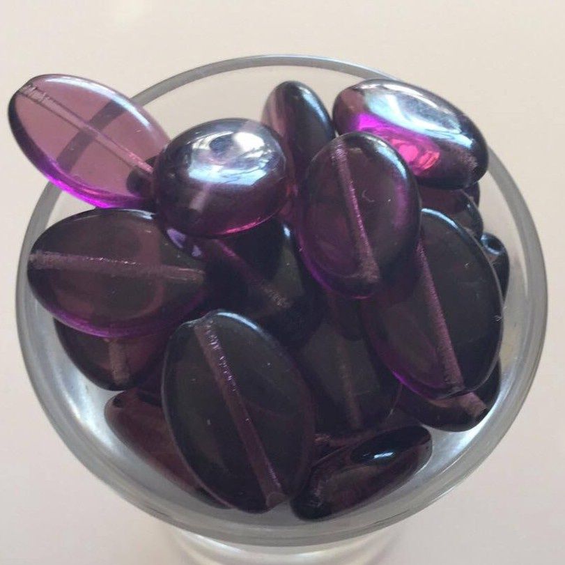 Czech Flat Oval - Dark Purple 16mm