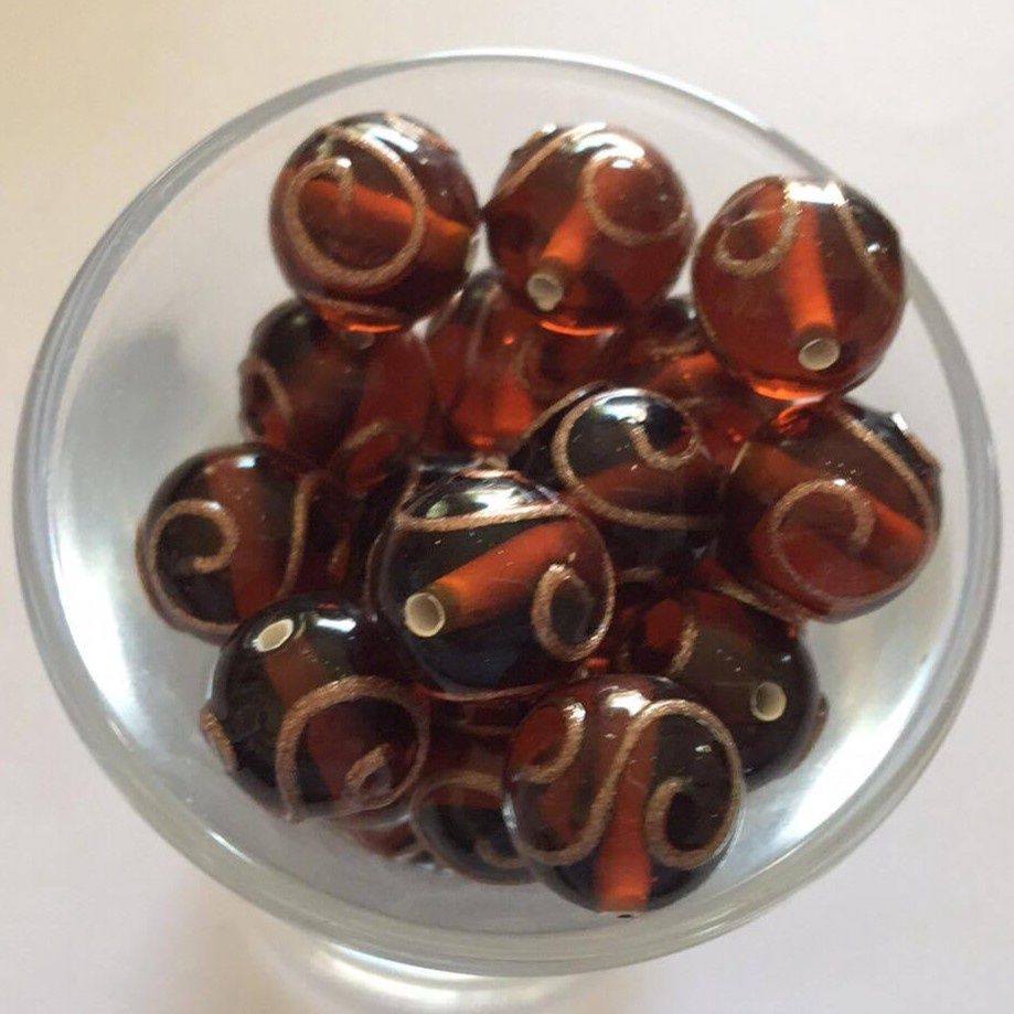 Czech Spiral - Brown &amp; Gold 10mm