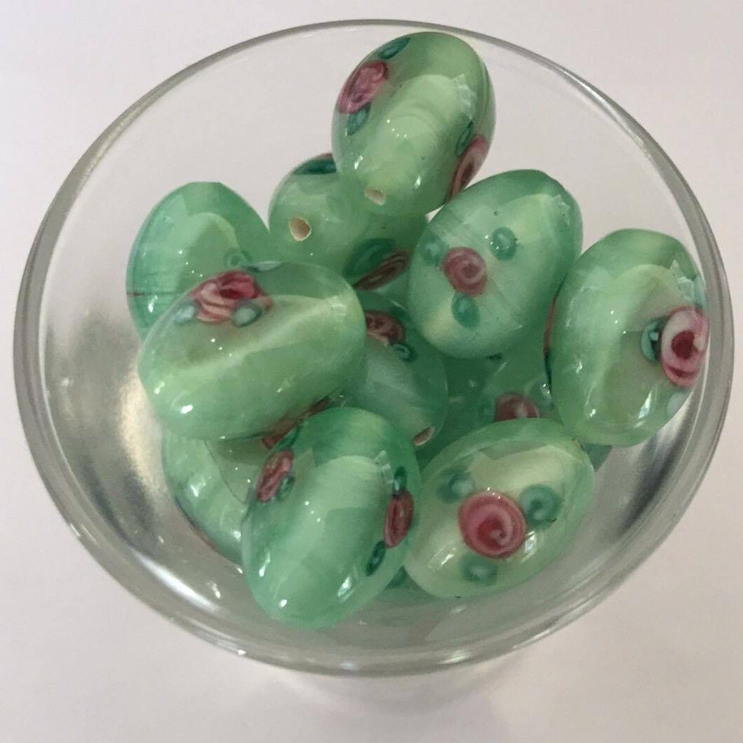Czech Rose Oval - Green 14x10mm